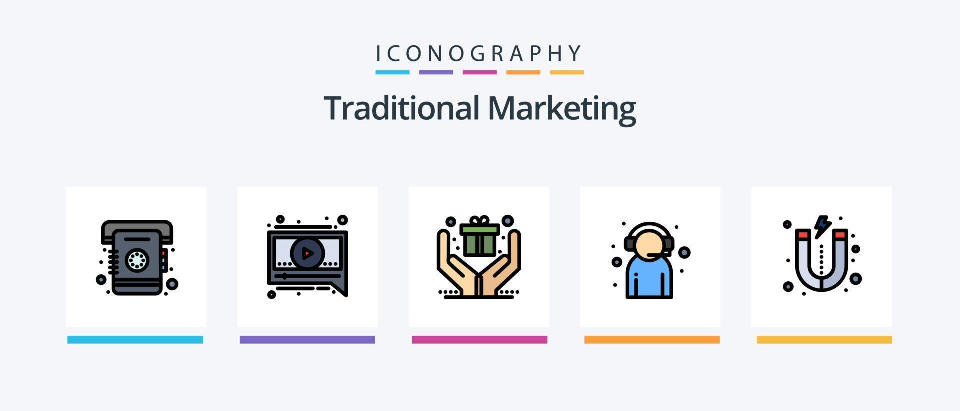 tradicional márketing línea lleno 5 5 icono paquete incluso lleno. caja. regalo. modelo. Catálogo. creativo íconos diseño vector