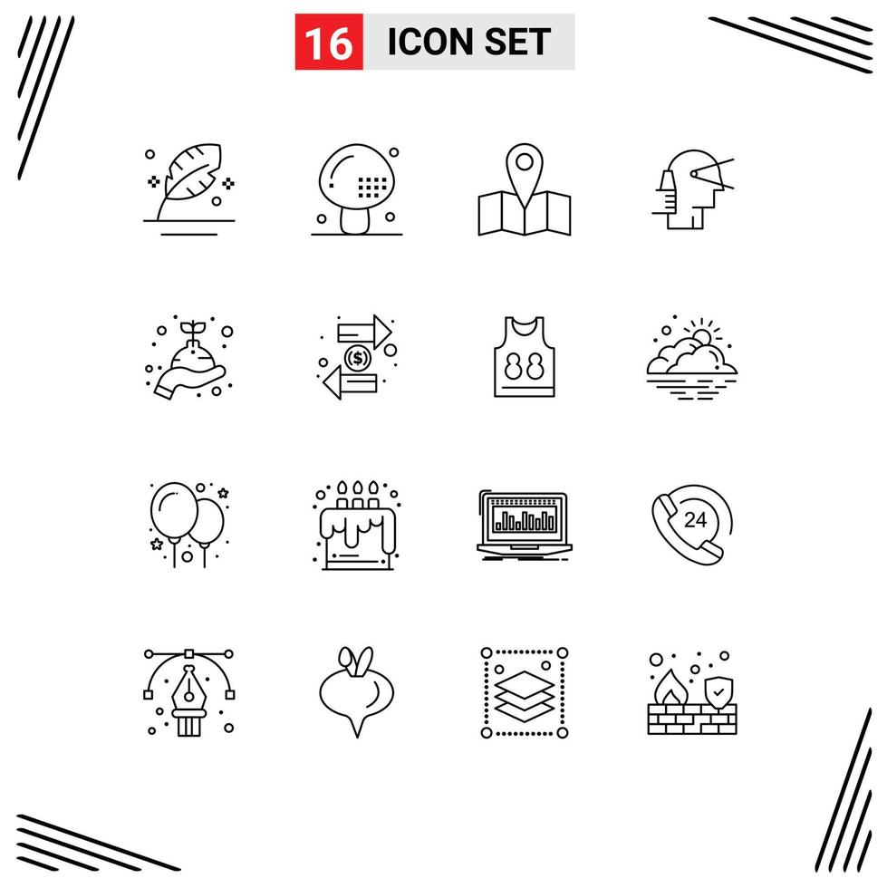 Editable Vector Line Pack of 16 Simple Outlines of provider leader meal forward journey Editable Vector Design Elements