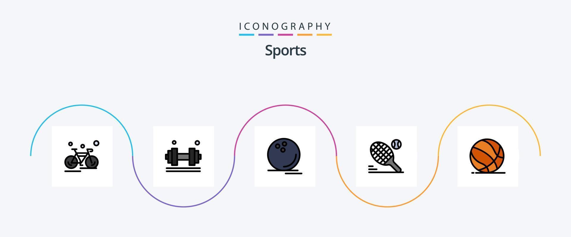 Sports Line Filled Flat 5 Icon Pack Including racket. tennis. gym. watchkit. sport vector