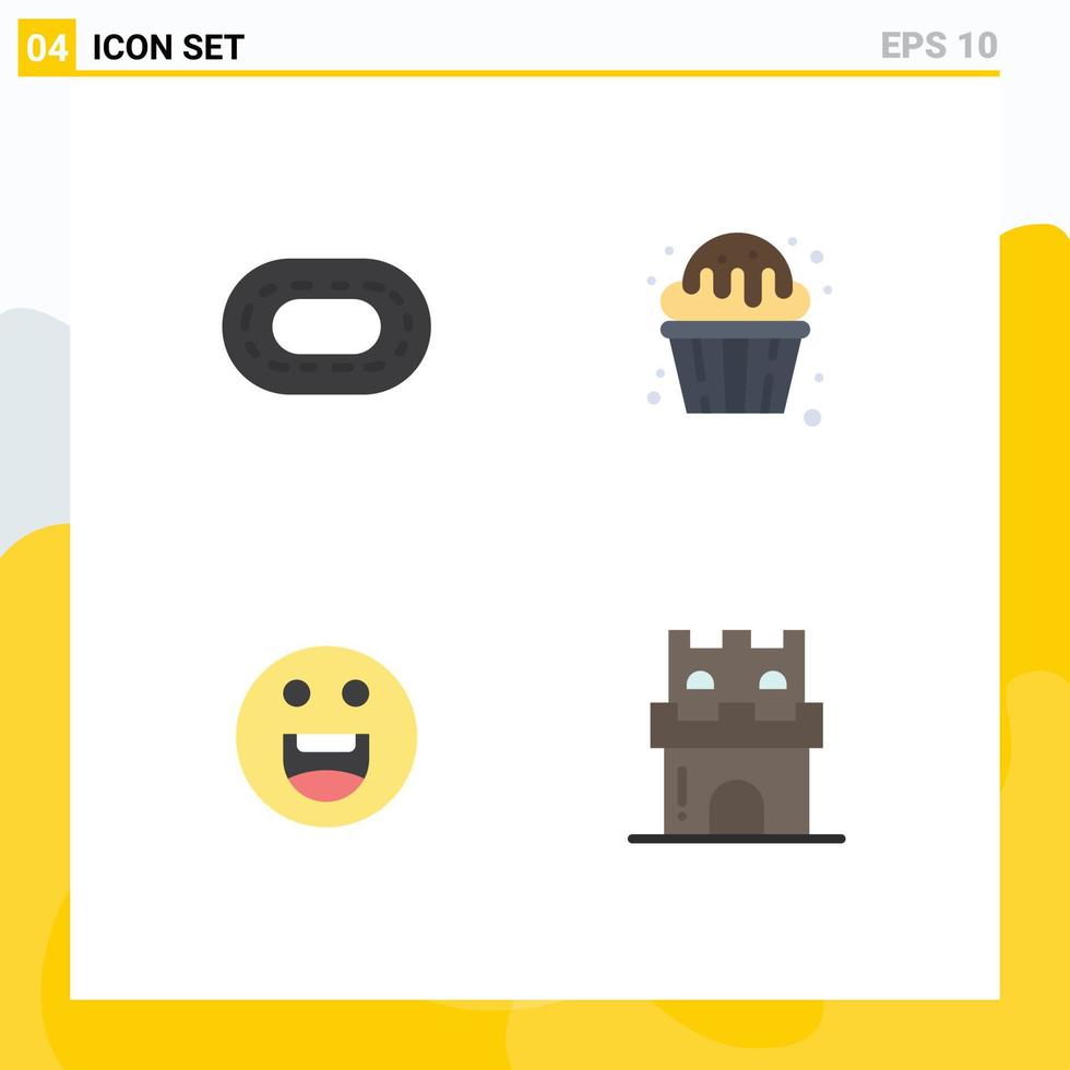 Group of 4 Modern Flat Icons Set for stadium happy cupcake muffin beach Editable Vector Design Elements