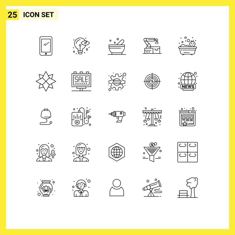 Group of 25 Lines Signs and Symbols for bath technology idea arm atoumated Editable Vector Design Elements