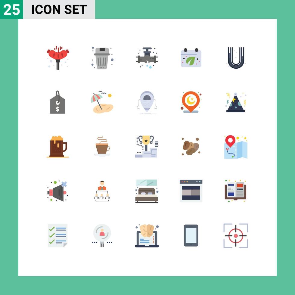 25 Universal Flat Color Signs Symbols of mechanical leaf trash day plumbing Editable Vector Design Elements