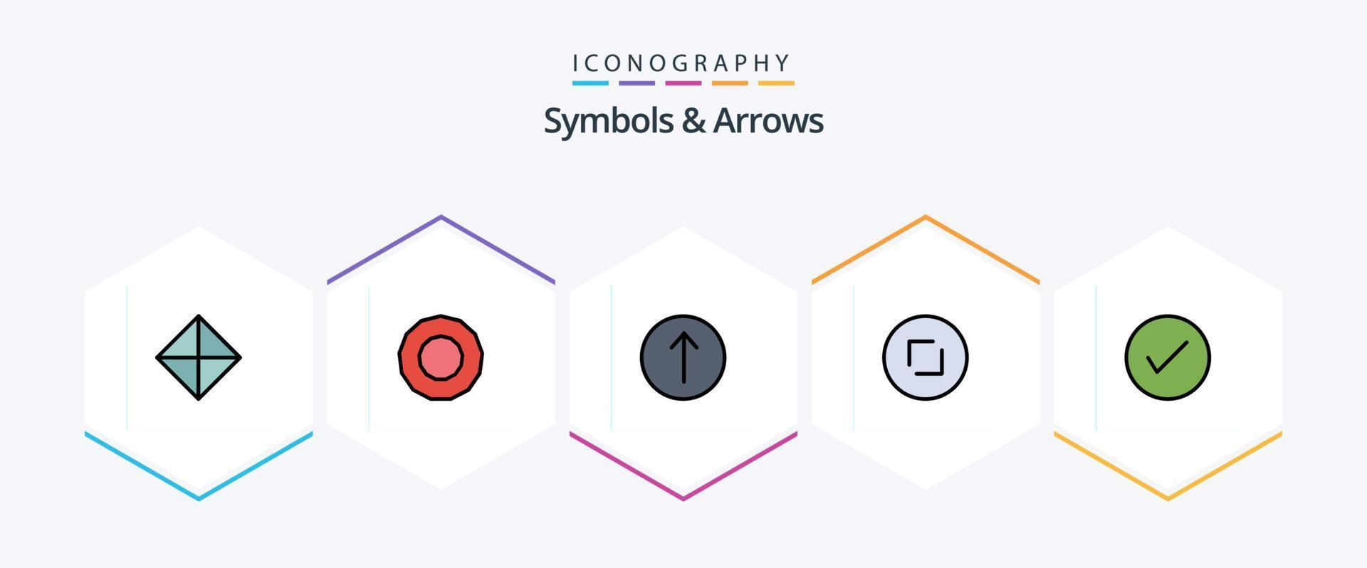 Symbols and Arrows 25 FilledLine icon pack including tick. check. up. arrows. zoom vector