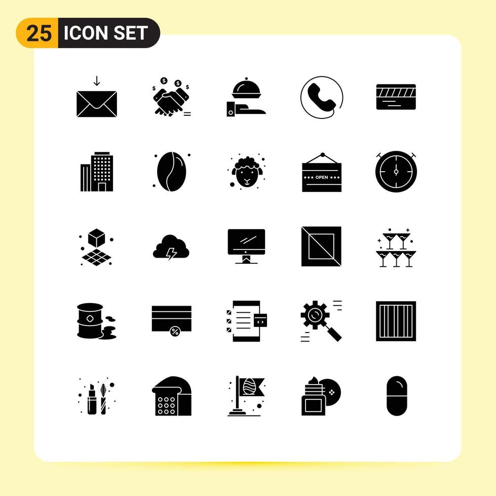 Universal Icon Symbols Group of 25 Modern Solid Glyphs of underground ticket food phone answer Editable Vector Design Elements