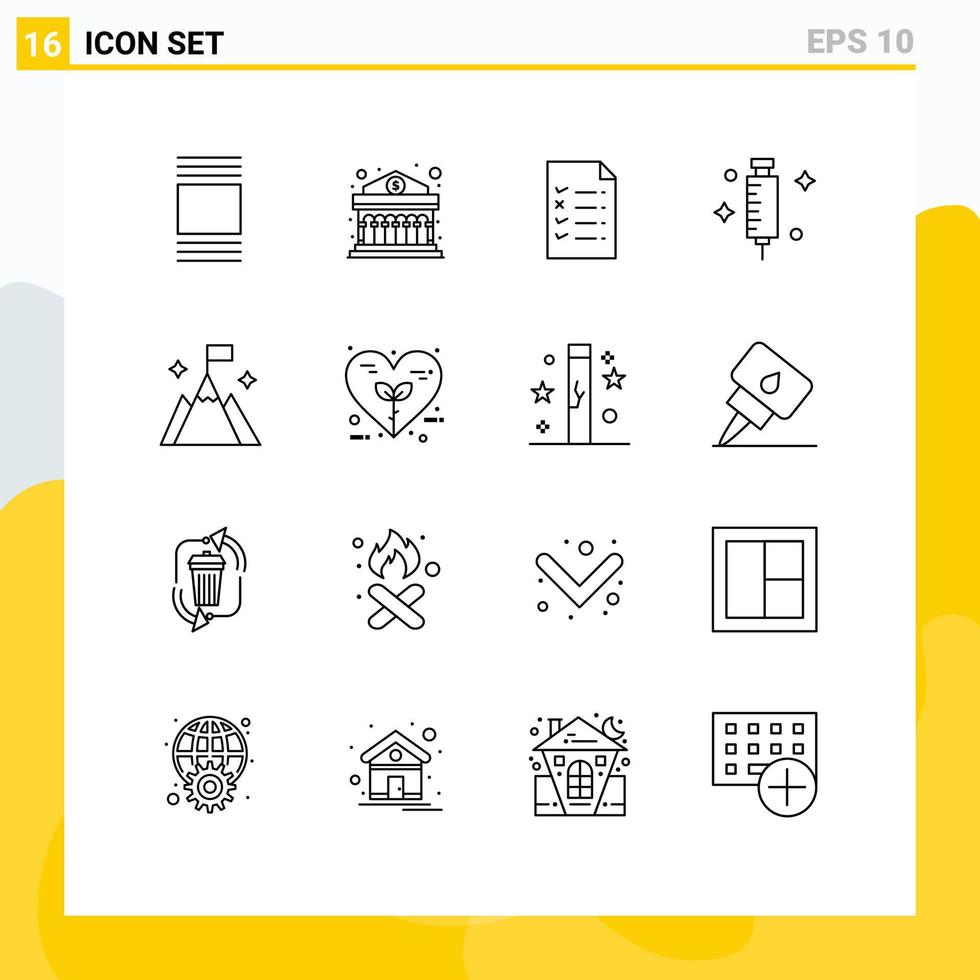 Editable Vector Line Pack of 16 Simple Outlines of interface flag file mountain medical Editable Vector Design Elements