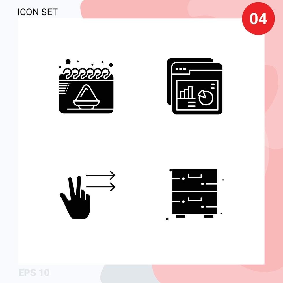 Pack of 4 Modern Solid Glyphs Signs and Symbols for Web Print Media such as calendar fingers party rate right Editable Vector Design Elements