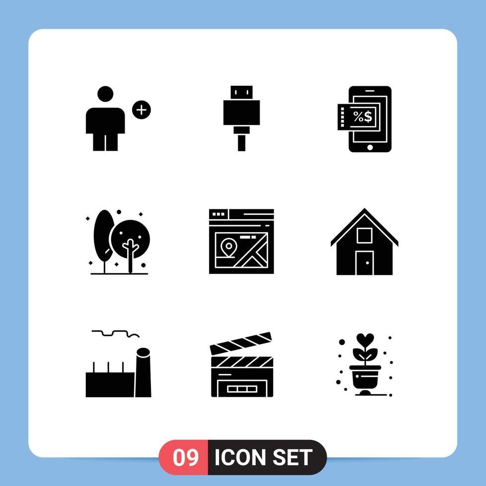 9 User Interface Solid Glyph Pack of modern Signs and Symbols of web farming usb farm agriculture Editable Vector Design Elements