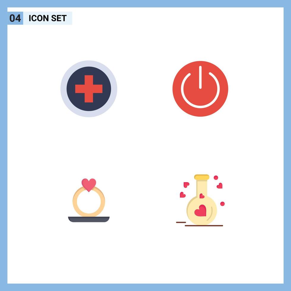 Group of 4 Modern Flat Icons Set for hospital heart basic power flask Editable Vector Design Elements