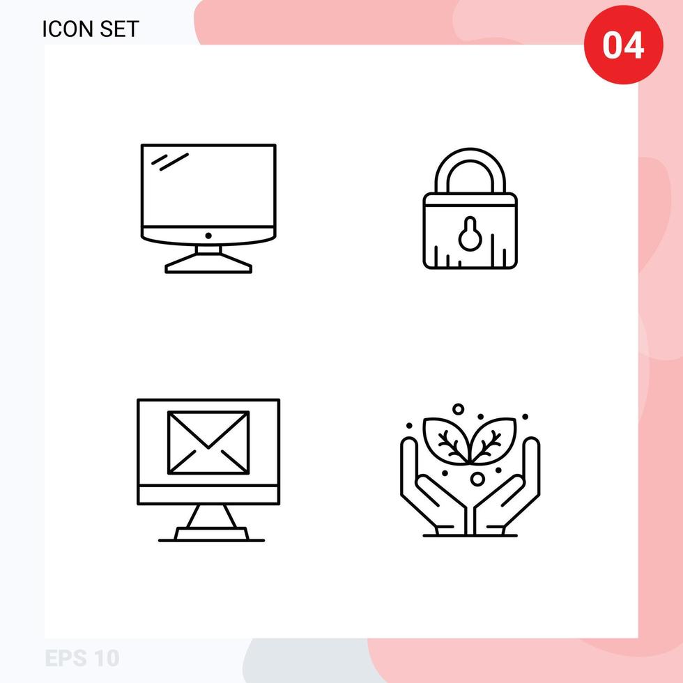 Set of 4 Commercial Filledline Flat Colors pack for computer compose imac security new Editable Vector Design Elements