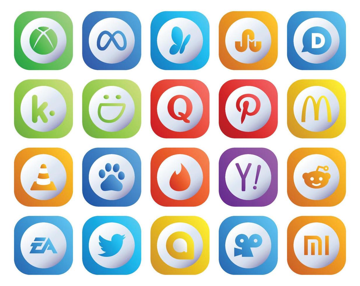 20 social medios de comunicación icono paquete incluso yahoo Baidu quora jugador vlc vector