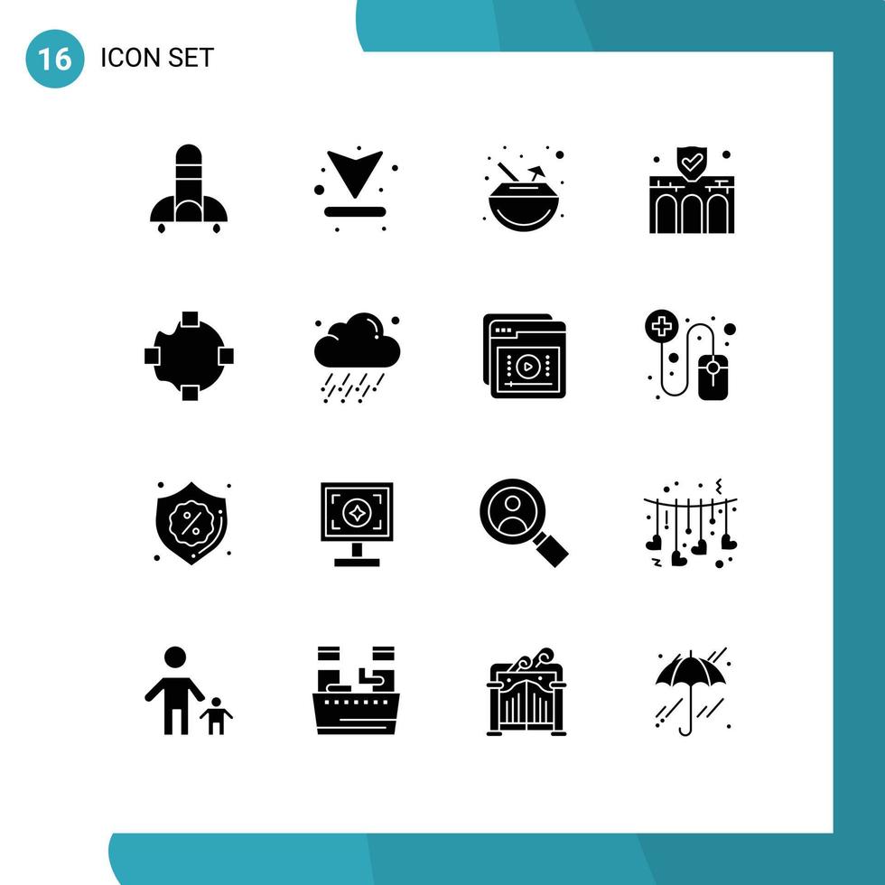 Modern Set of 16 Solid Glyphs Pictograph of path insurance drink construction building Editable Vector Design Elements