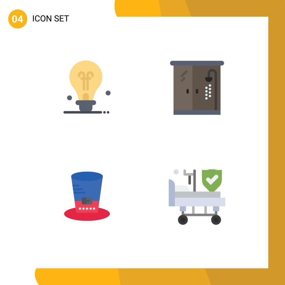 User Interface Pack of 4 Basic Flat Icons of bulb usa home day hospital Editable Vector Design Elements