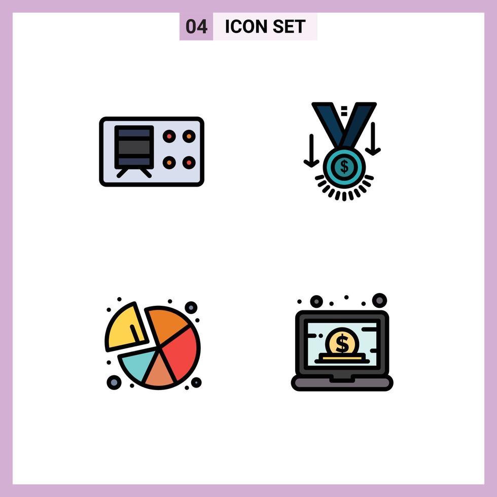 Group of 4 Modern Filledline Flat Colors Set for railroad pie award winner graph Editable Vector Design Elements