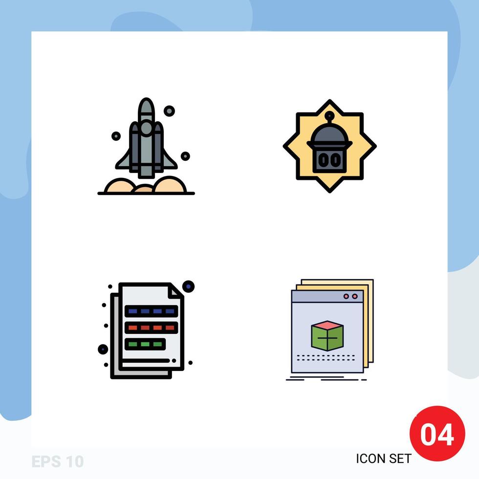 Mobile Interface Filledline Flat Color Set of 4 Pictograms of launcher star transport tower extension Editable Vector Design Elements