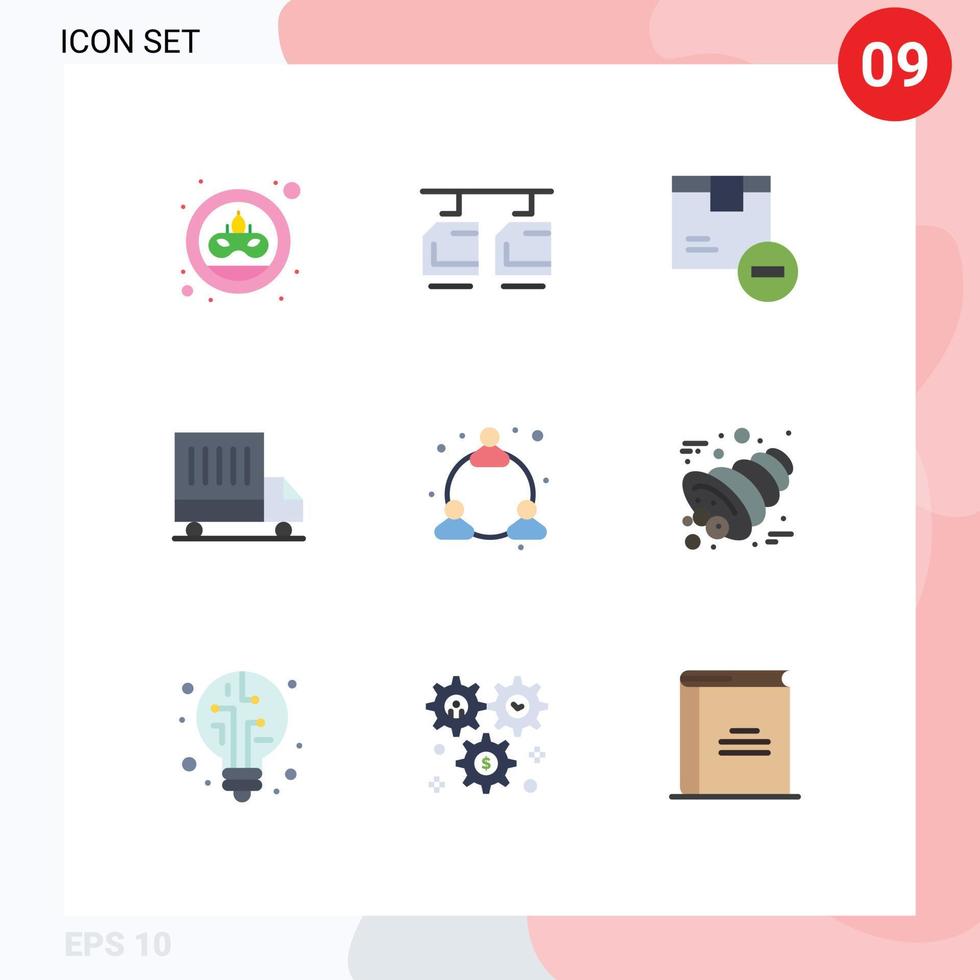 User Interface Pack of 9 Basic Flat Colors of user van box truck logistic Editable Vector Design Elements