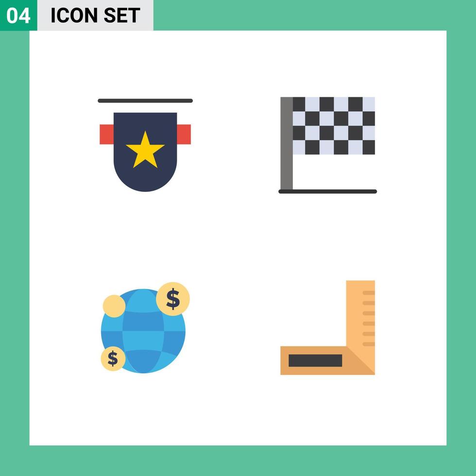 User Interface Pack of 4 Basic Flat Icons of badge money ribbon sports construction Editable Vector Design Elements