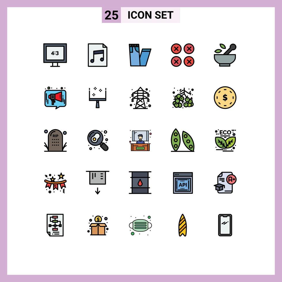Mobile Interface Filled line Flat Color Set of 25 Pictograms of soup medical pants hospital ui Editable Vector Design Elements