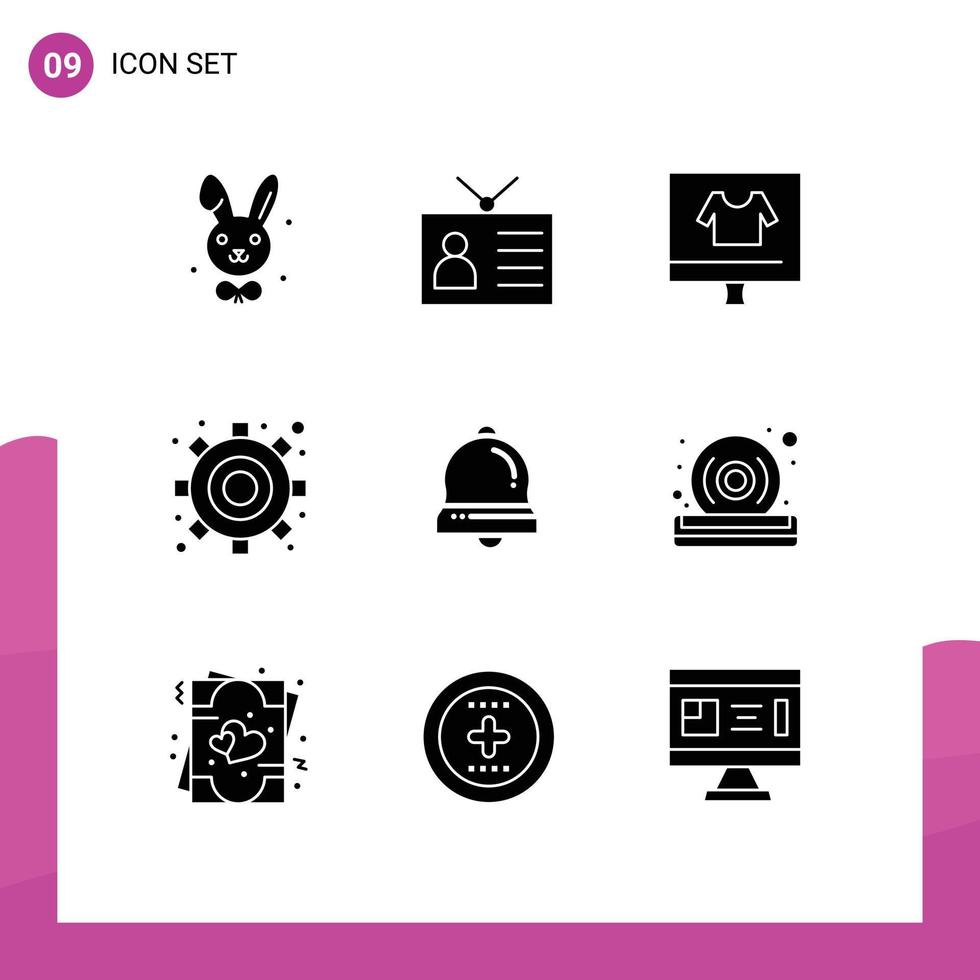 Set of 9 Vector Solid Glyphs on Grid for bells settings apparel gear shirt Editable Vector Design Elements