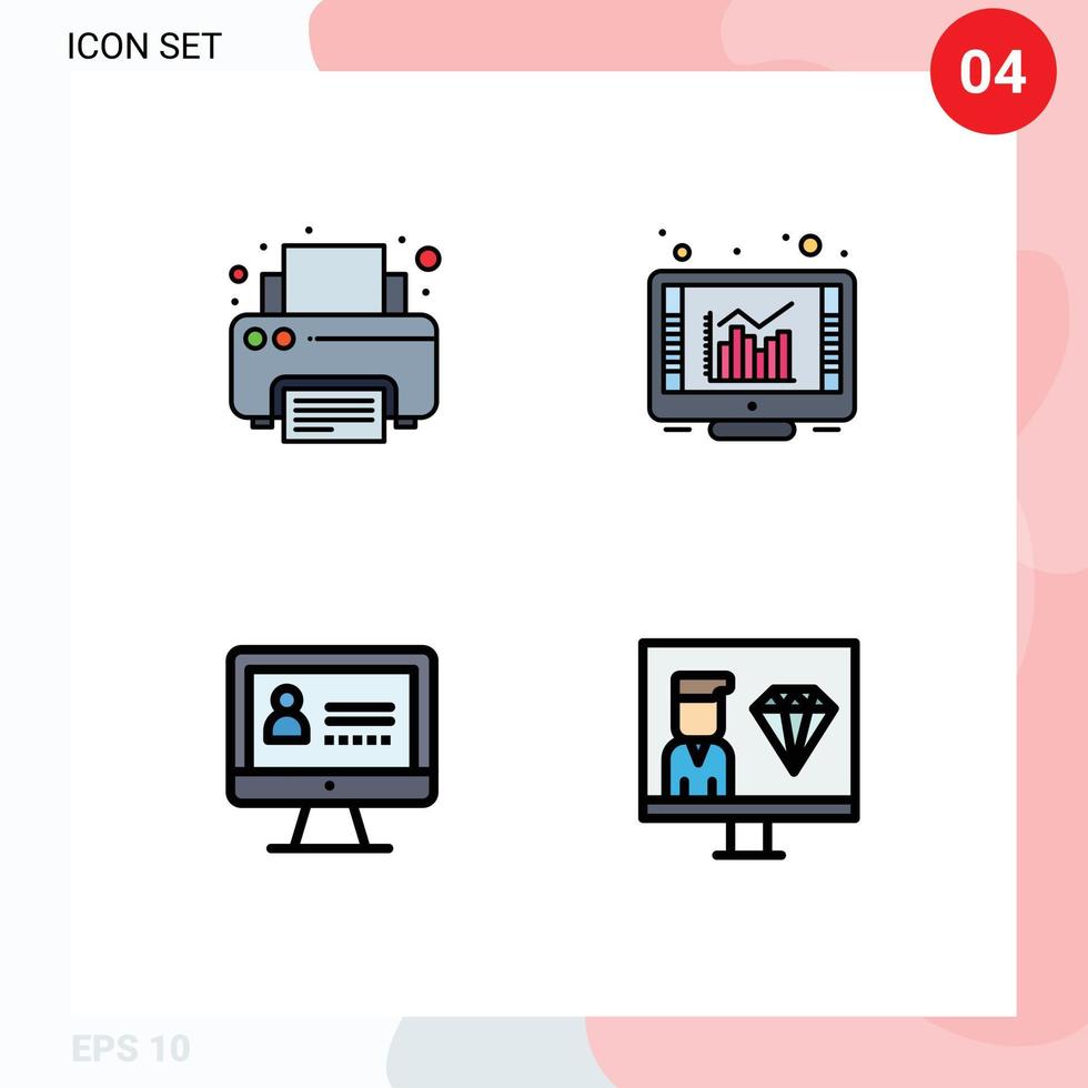Editable Vector Line Pack of 4 Simple Filledline Flat Colors of fax internet printing online coding Editable Vector Design Elements