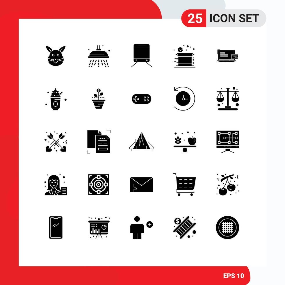 Modern Set of 25 Solid Glyphs and symbols such as computer payment regular shipping delivery Editable Vector Design Elements