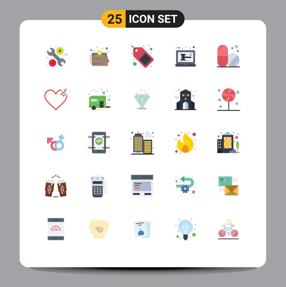 Pictogram Set of 25 Simple Flat Colors of hospital shop market online auction Editable Vector Design Elements
