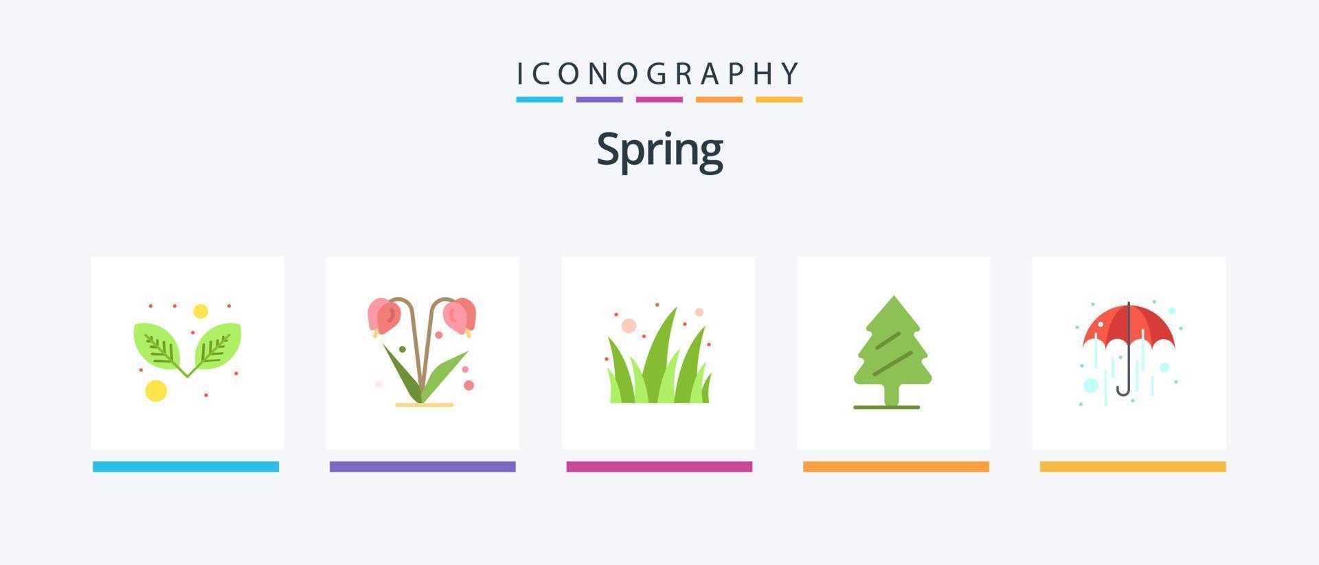 primavera plano 5 5 icono paquete incluso clima. lluvia. jardín. árbol. pino. creativo íconos diseño vector