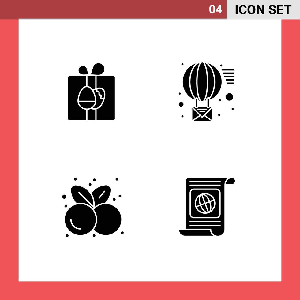 Group of 4 Modern Solid Glyphs Set for gift food easter receive healthy food Editable Vector Design Elements