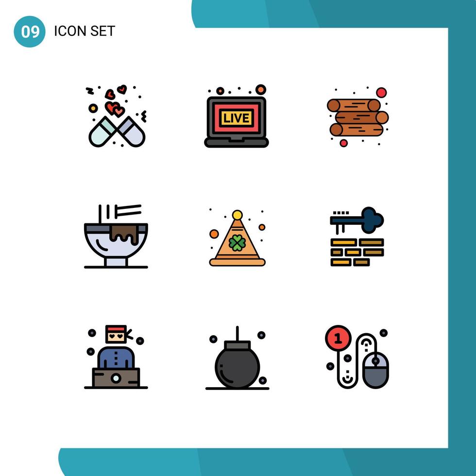 User Interface Pack of 9 Basic Filledline Flat Colors of day kitchen energy food drink Editable Vector Design Elements
