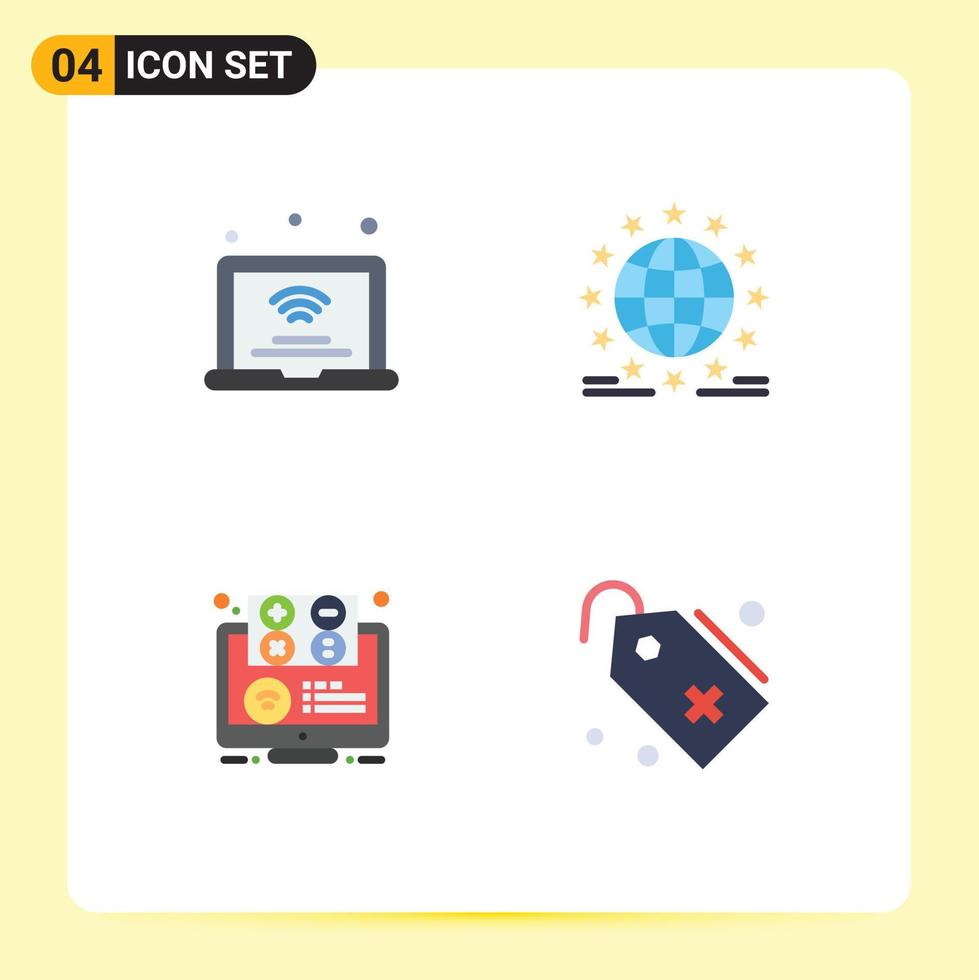 4 Thematic Vector Flat Icons and Editable Symbols of laptop online iot global e Editable Vector Design Elements