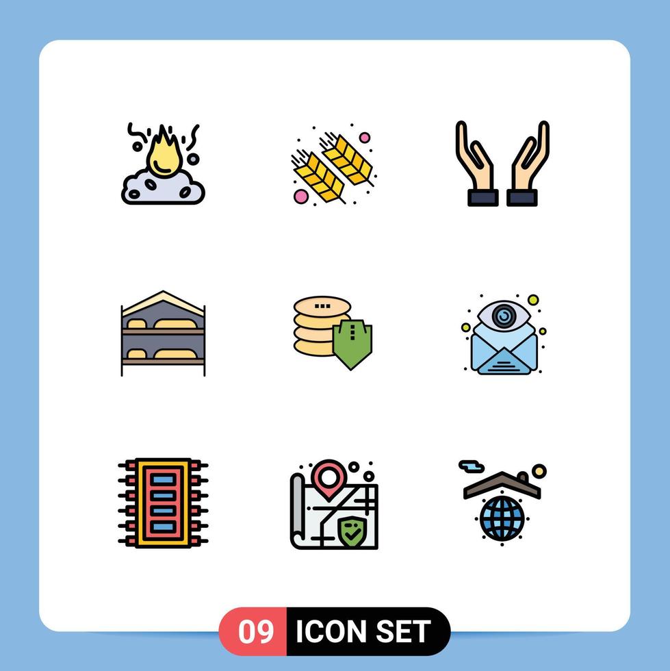 Modern Set of 9 Filledline Flat Colors and symbols such as shield service india bedroom hands Editable Vector Design Elements
