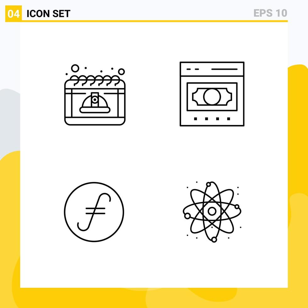 Set of 4 Modern UI Icons Symbols Signs for calendar online may ecommerce coin Editable Vector Design Elements
