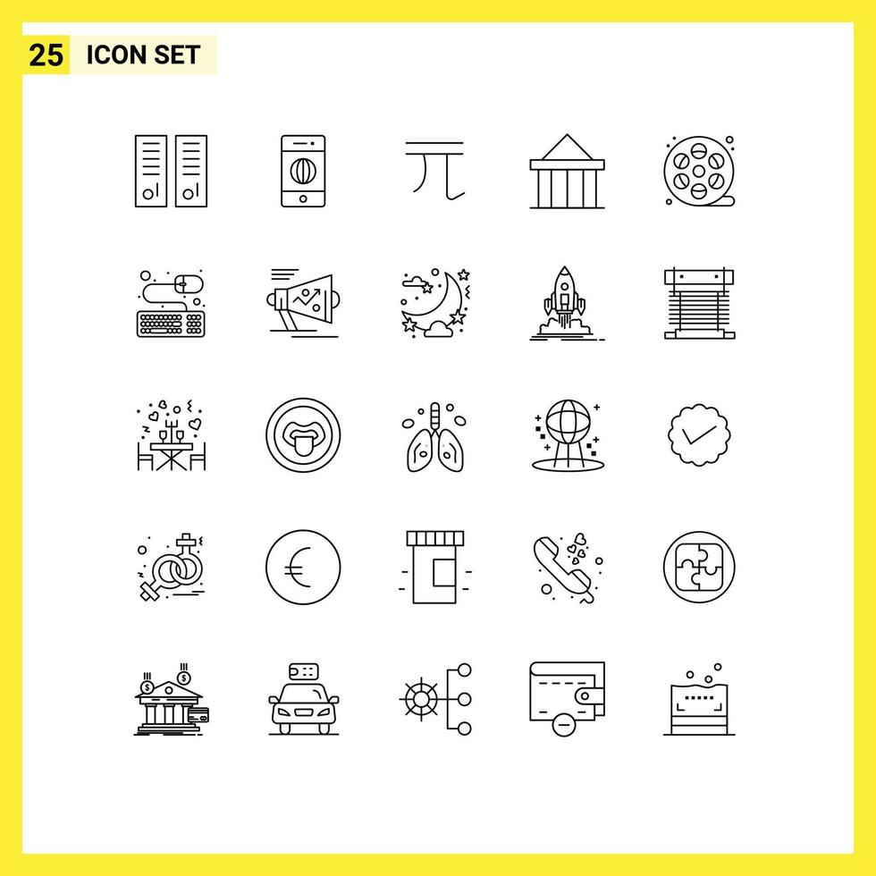 25 User Interface Line Pack of modern Signs and Symbols of court citadel world acropolis money Editable Vector Design Elements