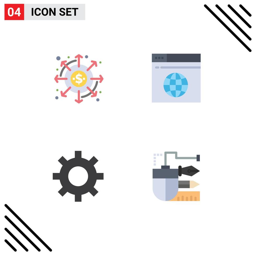 4 User Interface Flat Icon Pack of modern Signs and Symbols of distribution protection money network gear Editable Vector Design Elements