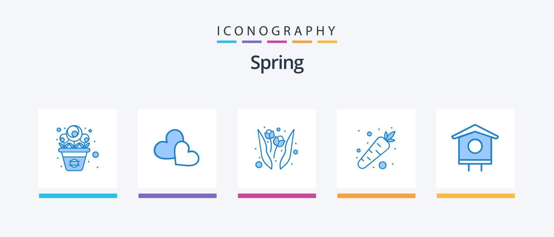 Spring Blue 5 Icon Pack Including spring. bird. flower. house. food. Creative Icons Design vector