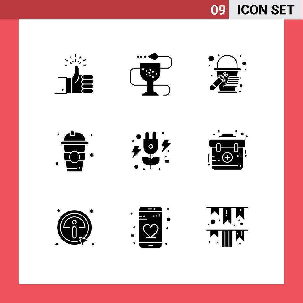 Universal Icon Symbols Group of 9 Modern Solid Glyphs of energy education medicine juice paint bucket Editable Vector Design Elements