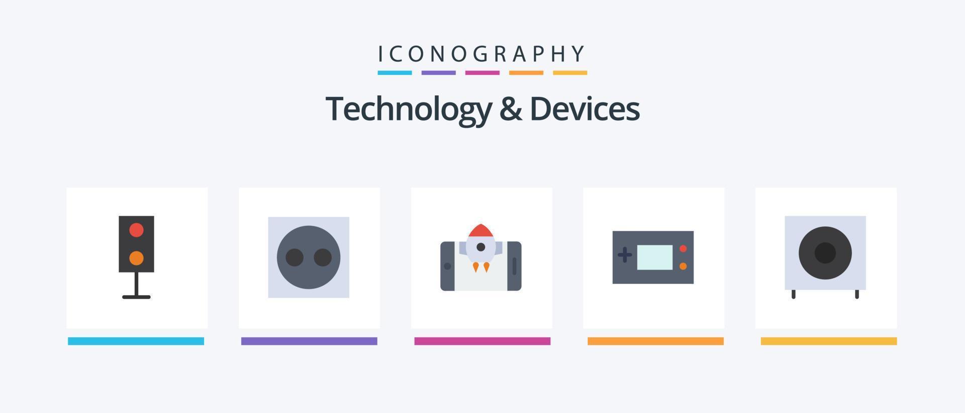 Devices Flat 5 Icon Pack Including products. electronics. equipment. devices. rocket. Creative Icons Design vector