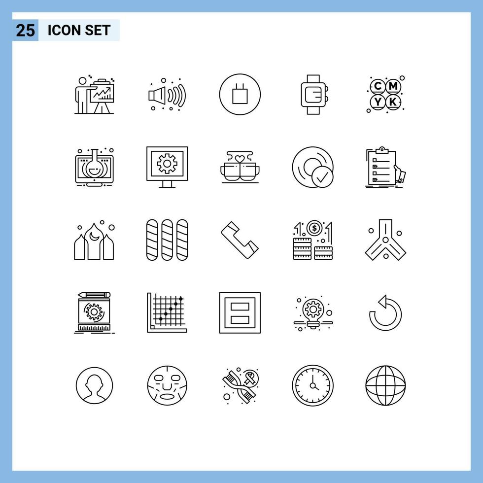 Pack of 25 Modern Lines Signs and Symbols for Web Print Media such as elearning color ancient cmyk clock Editable Vector Design Elements