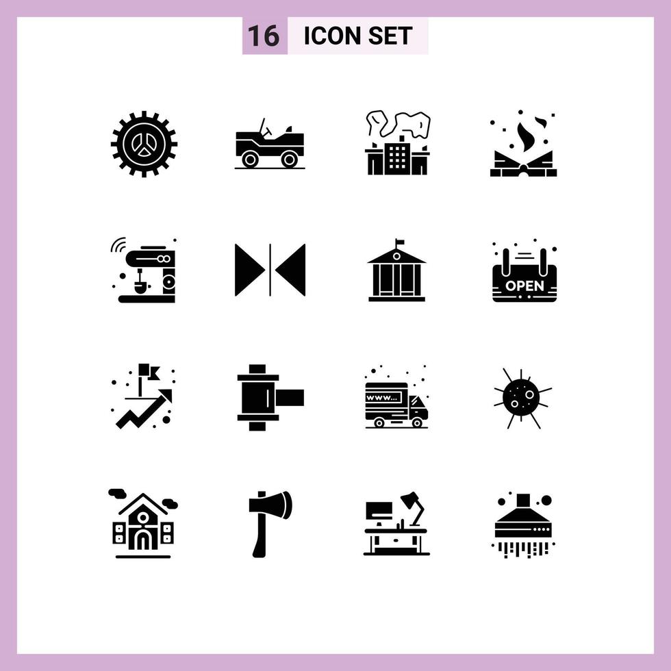 Set of 16 Vector Solid Glyphs on Grid for internet spell book factory magic book Editable Vector Design Elements