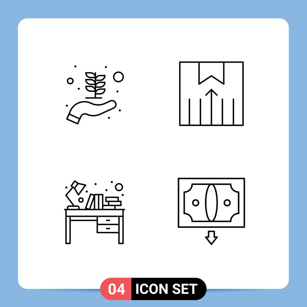 Set of 4 Modern UI Icons Symbols Signs for business startup interior delivery transport study table Editable Vector Design Elements