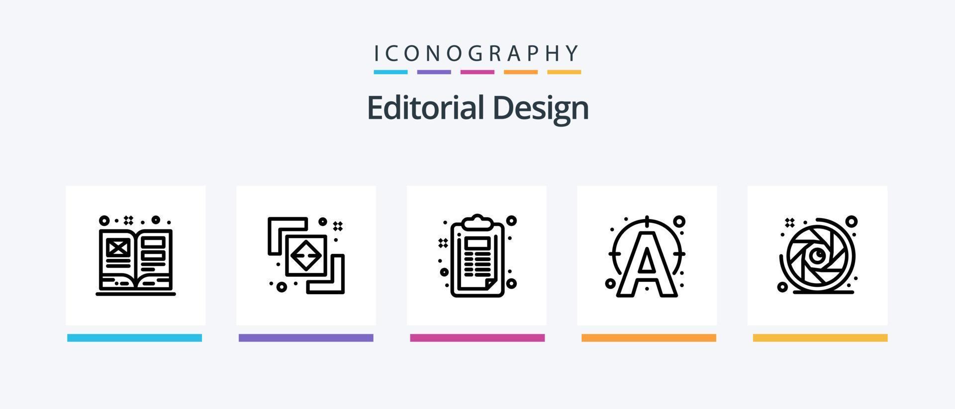 Editorial Design Line 5 Icon Pack Including document. creative. chart. connect. text. Creative Icons Design vector