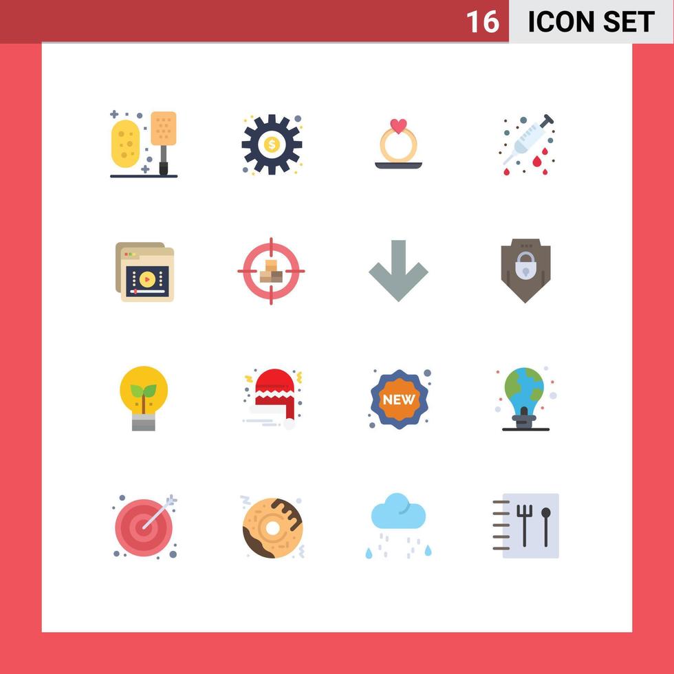 Pack of 16 creative Flat Colors of learning tutorials ring needle health Editable Pack of Creative Vector Design Elements