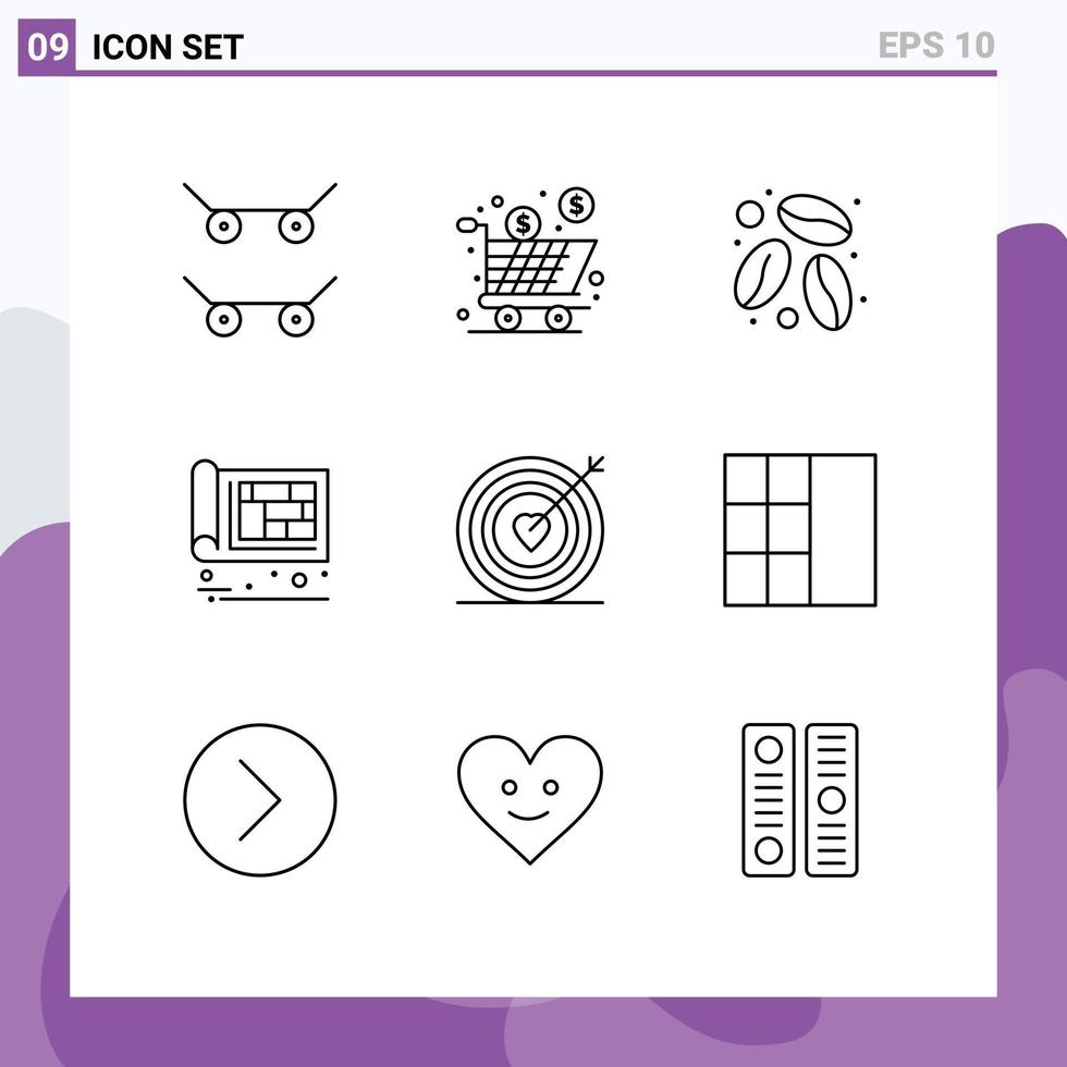 9 Universal Outline Signs Symbols of target heart coffee engineer construction Editable Vector Design Elements