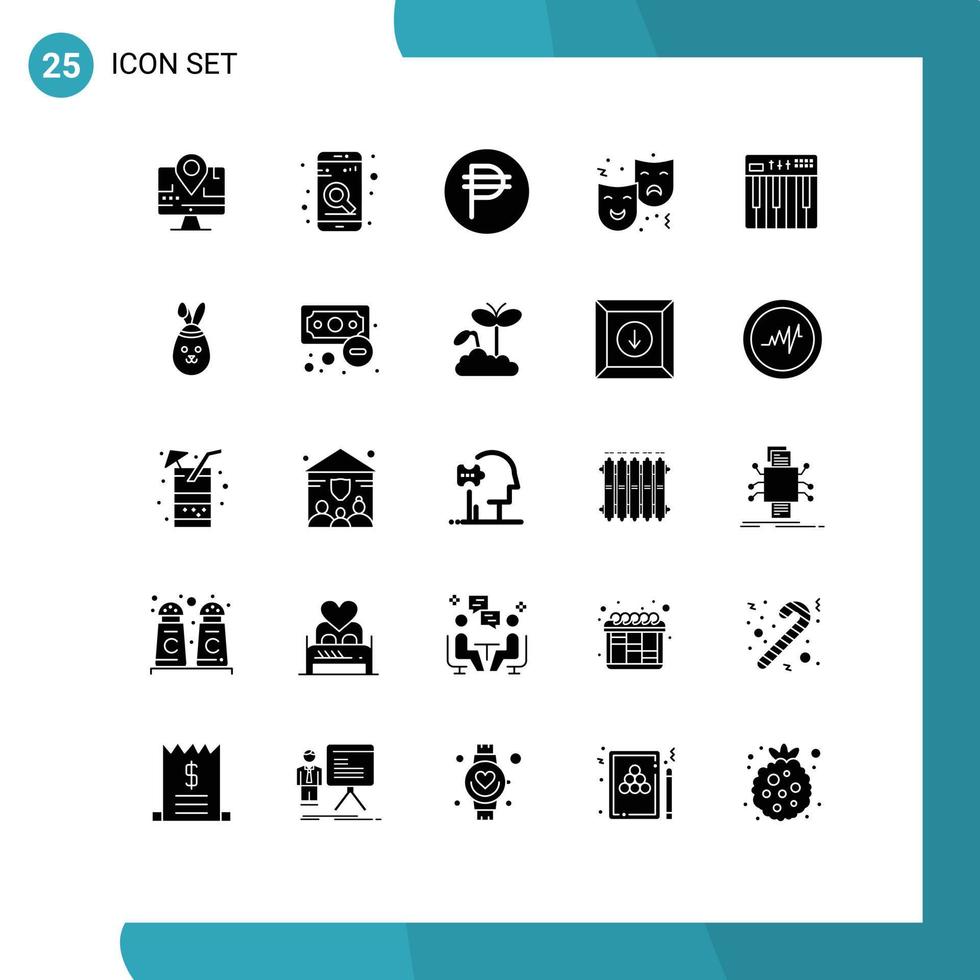 25 Thematic Vector Solid Glyphs and Editable Symbols of controller circus philippine expression mask Editable Vector Design Elements