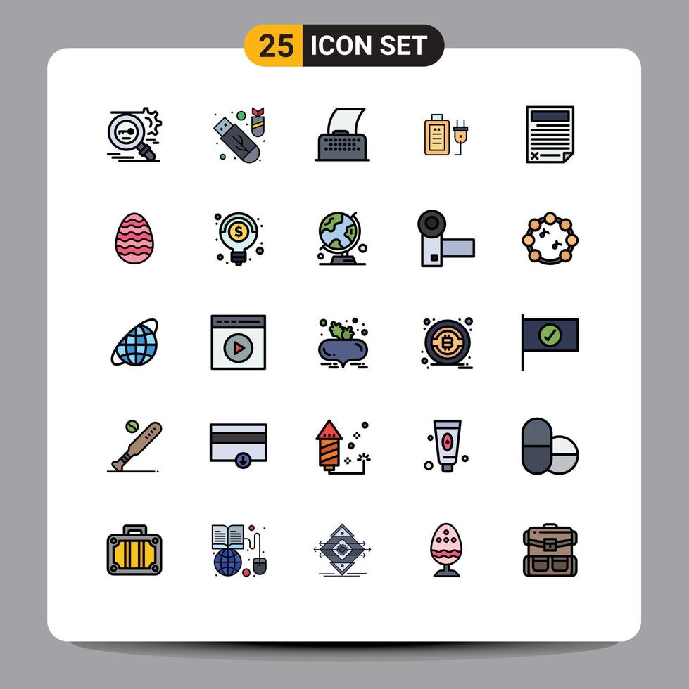 Universal Icon Symbols Group of 25 Modern Filled line Flat Colors of contract plug ddos charge typewriter Editable Vector Design Elements