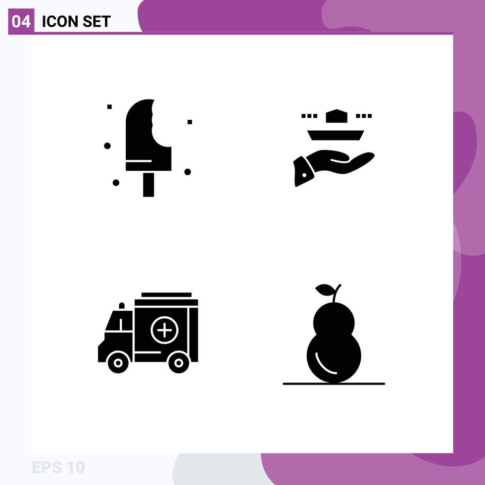 Solid Glyph Pack of 4 Universal Symbols of dessert dinner ice cream resturant medical Editable Vector Design Elements