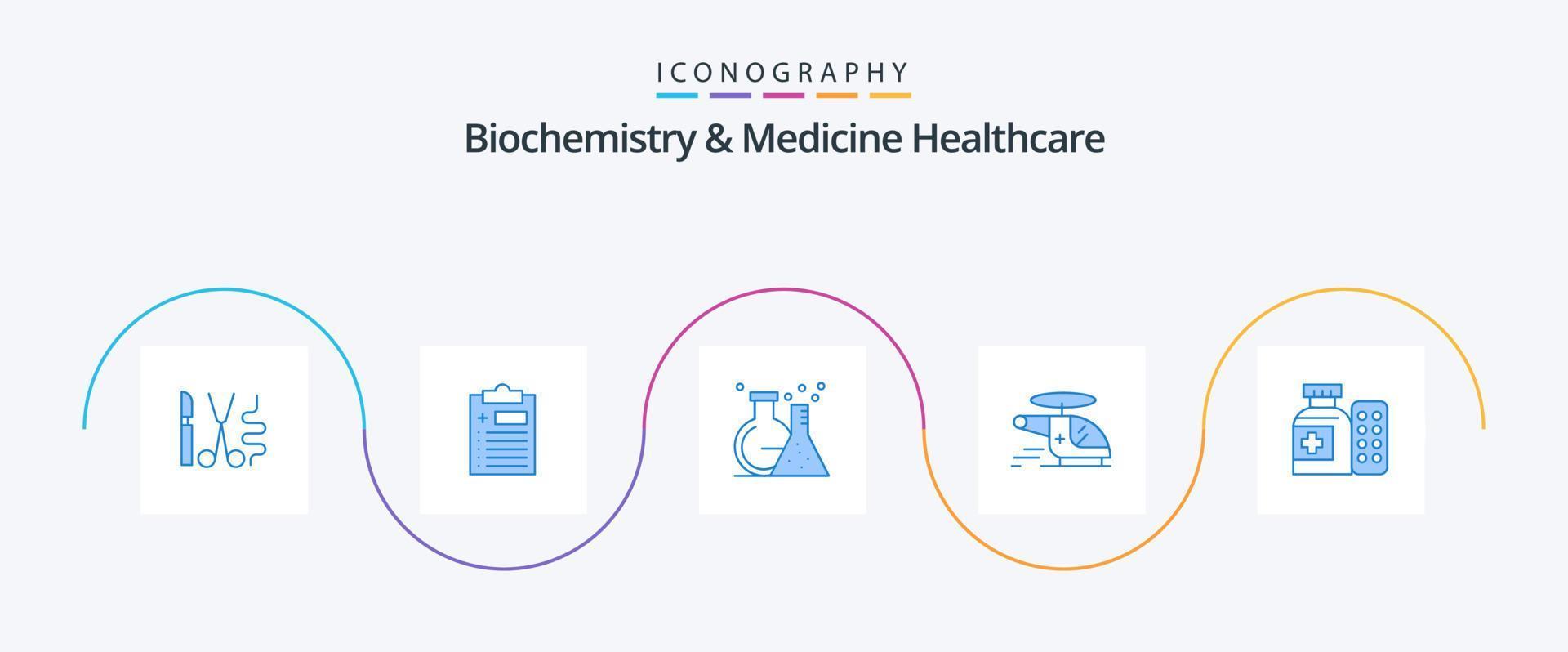 bioquímica y medicina cuidado de la salud azul 5 5 icono paquete incluso médico . ambulancia. matraz. médico. helicóptero vector