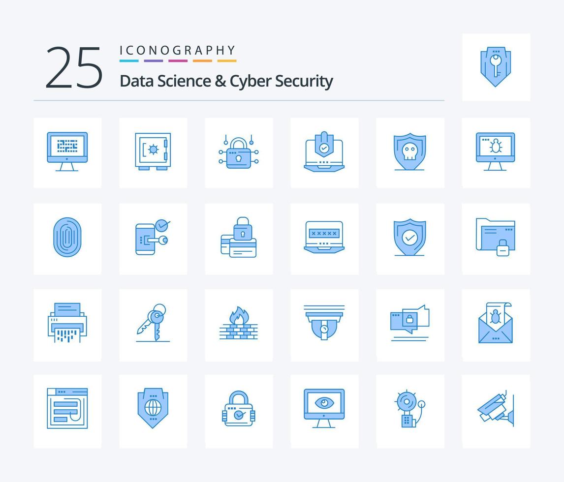 Data Science And Cyber Security 25 Blue Color icon pack including laptop. computer. security. antivirus. security vector