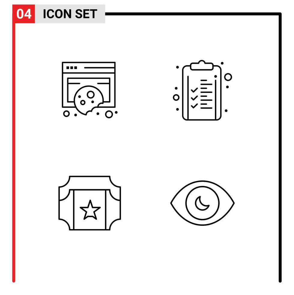 4 4 línea concepto para sitios web móvil y aplicaciones conformidad cine política Lista de Verificación boleto editable vector diseño elementos