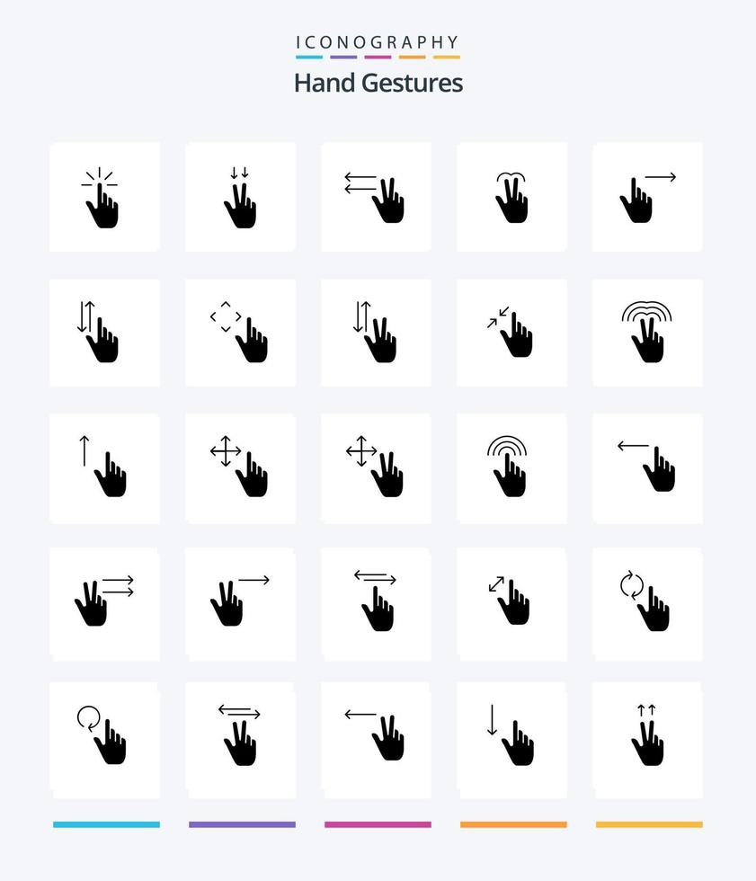 creativo mano gestos 25 glifo sólido negro icono paquete tal como lengüeta. móvil.. mano. izquierdas vector
