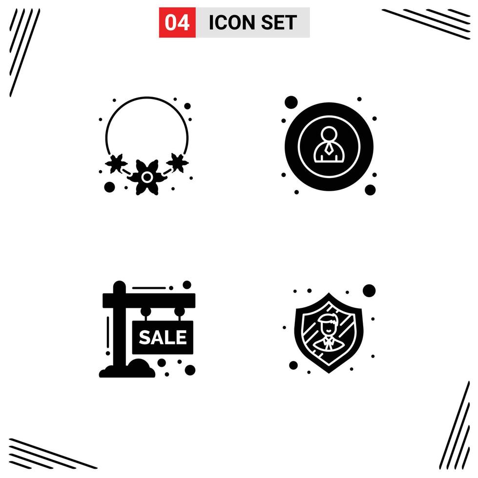 Editable Vector Line Pack of 4 Simple Solid Glyphs of flower sign interface board employee Editable Vector Design Elements